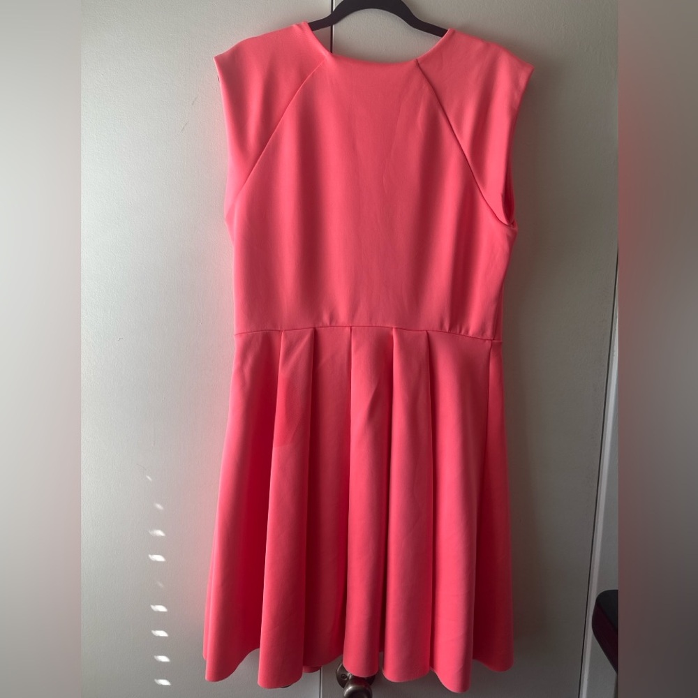 belle sky Coral Pink V-Neck Fit & Flare Midi Dress - Picture 2 of 3
